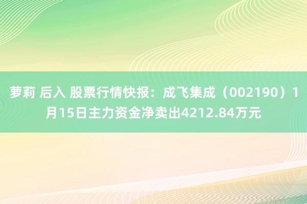 萝莉 后入 股票行情快报：成飞集成（002190）1月15日主力资金净卖出4212.84万元